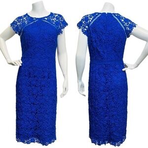 Shoshanna Sz 4 Floral Embroidered Lace Sheath Casual Elegant Formal Blue Dress